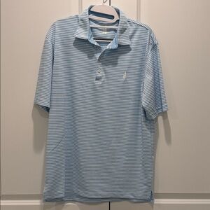 johnnie-O Ballad Performance Jersey Polo, Light Blue Striped, Large